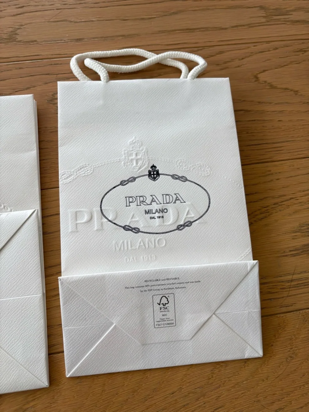 Prada Milano White Embossed Shopping Bag Set